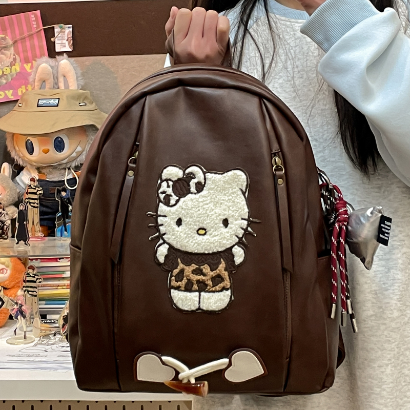 美式复古皮质美拉德双肩包女大容量休闲学院风背包女个性小众书包