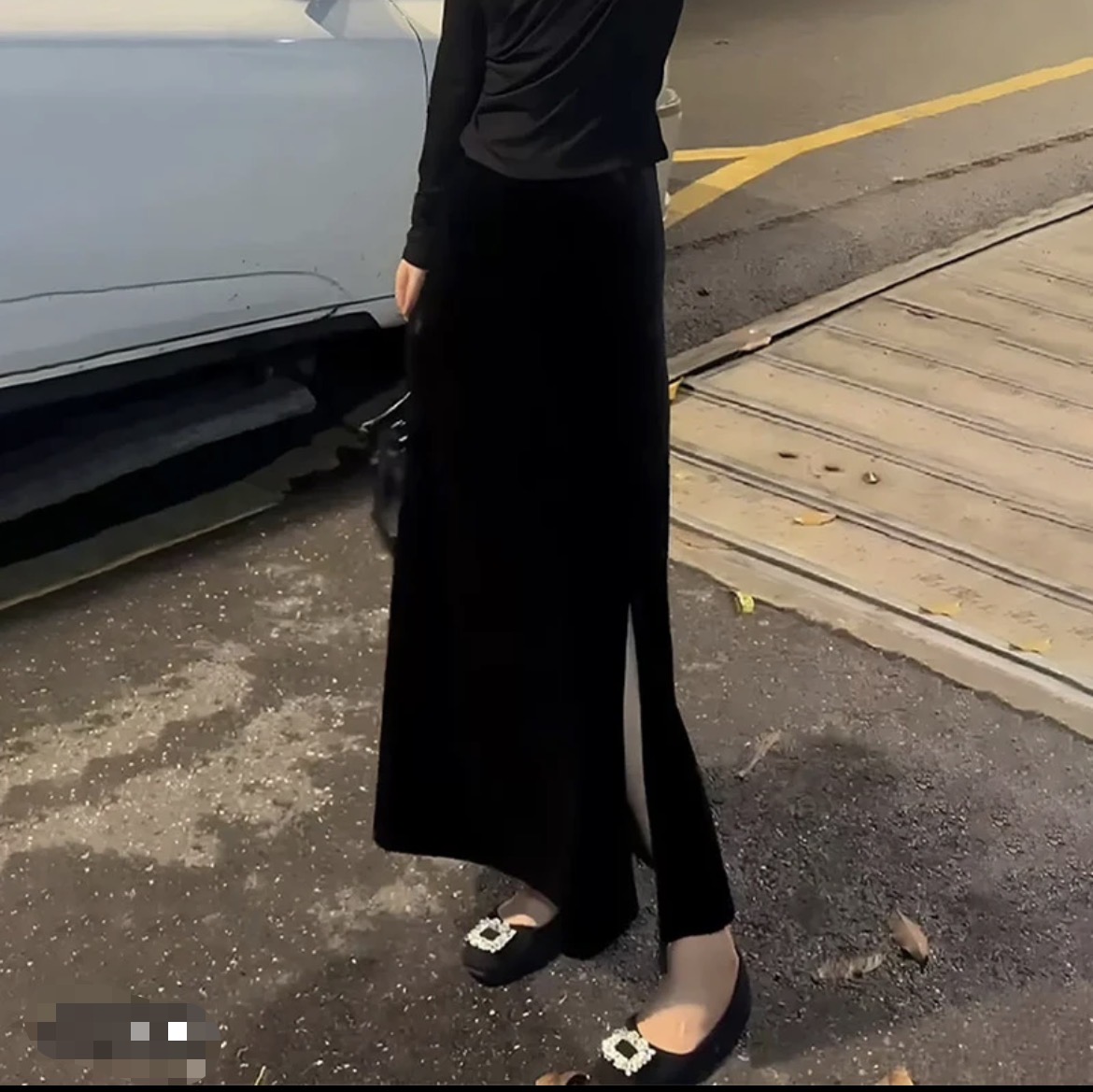 【宝藏阁】欧洲站秋季黑色赫本风半身裙高端金丝绒法式长款A字裙女