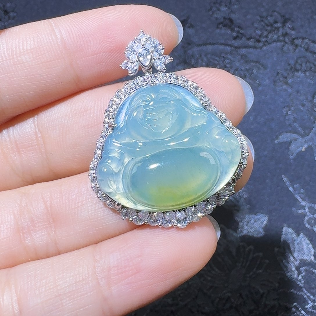 翡翠吊坠(不含链)银S925镶嵌佛公