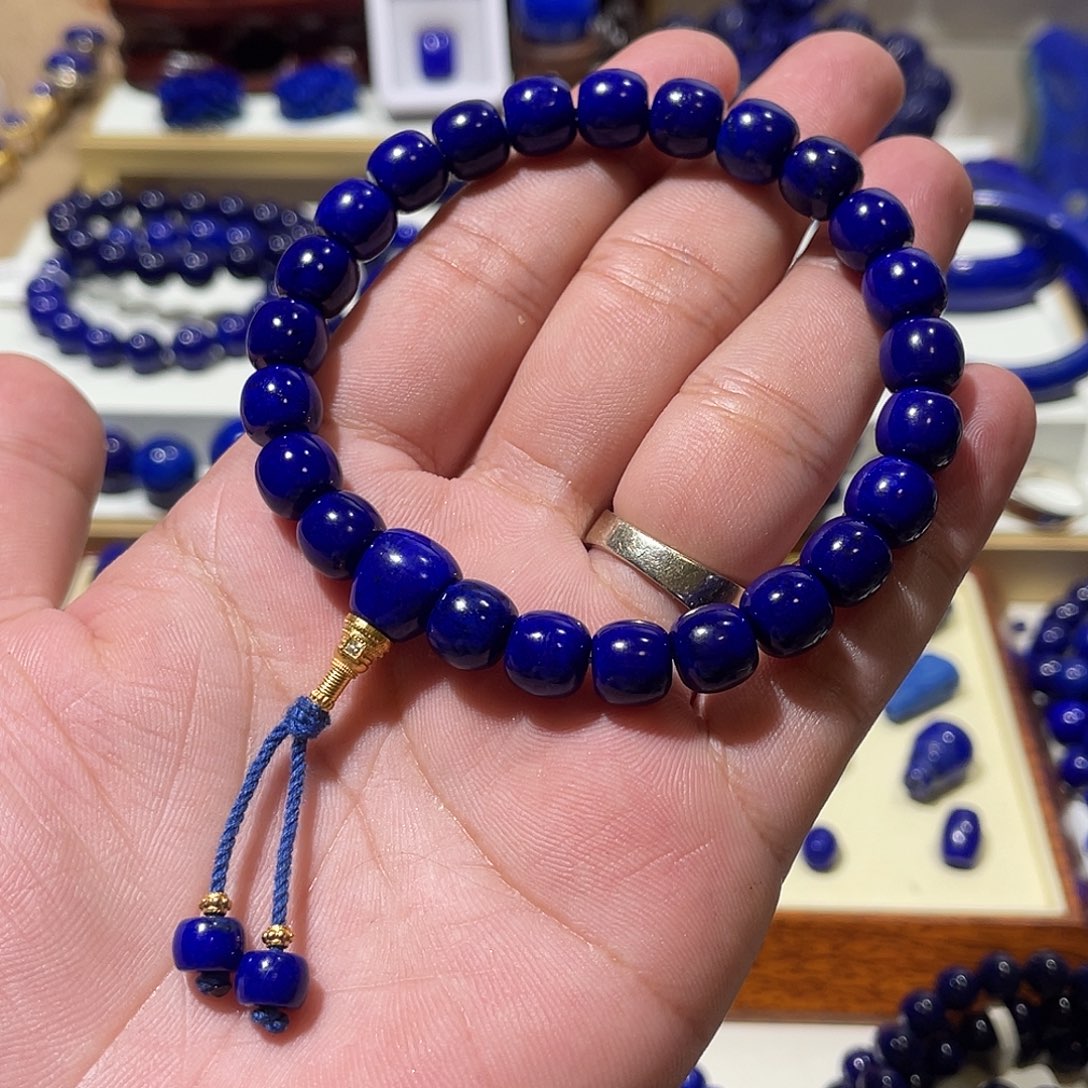 青金石银S925镀金镶嵌9mm极品紫药水老型手串