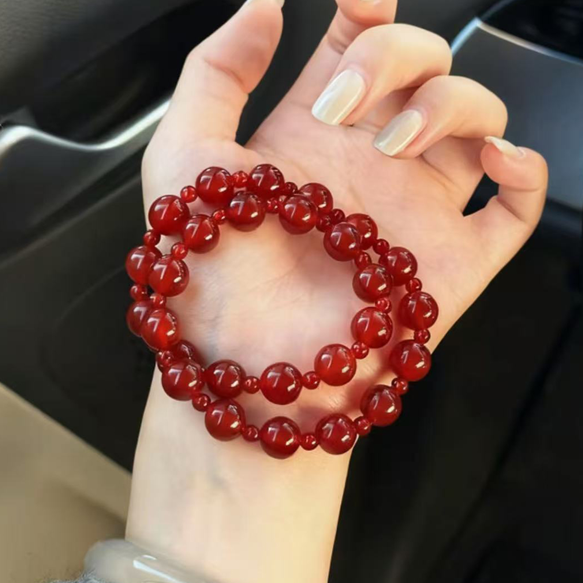 SZH1046赵露思同款南红玛瑙双圈设计款精美手串无礼盒