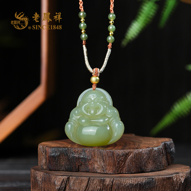 老鳯祥和田玉 天青蓝 中佛公 吊坠 项链 多样性发一件 C04231