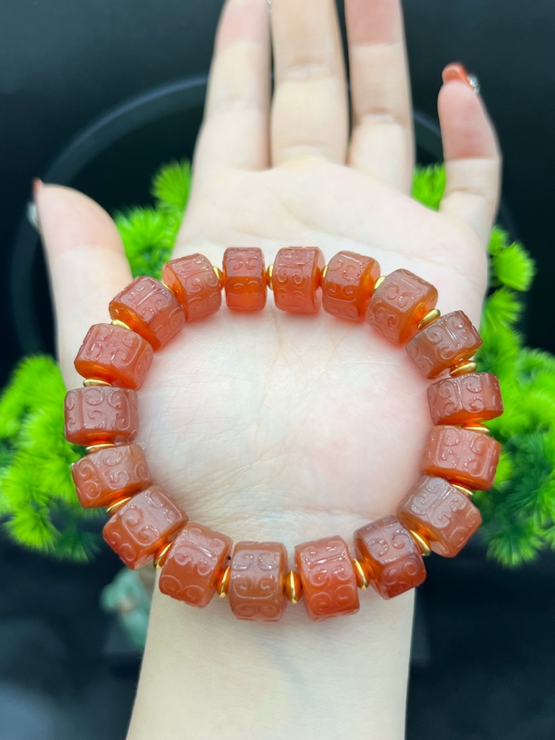 天然红玛瑙回纹珠时尚百搭男女款小众民族风饰品