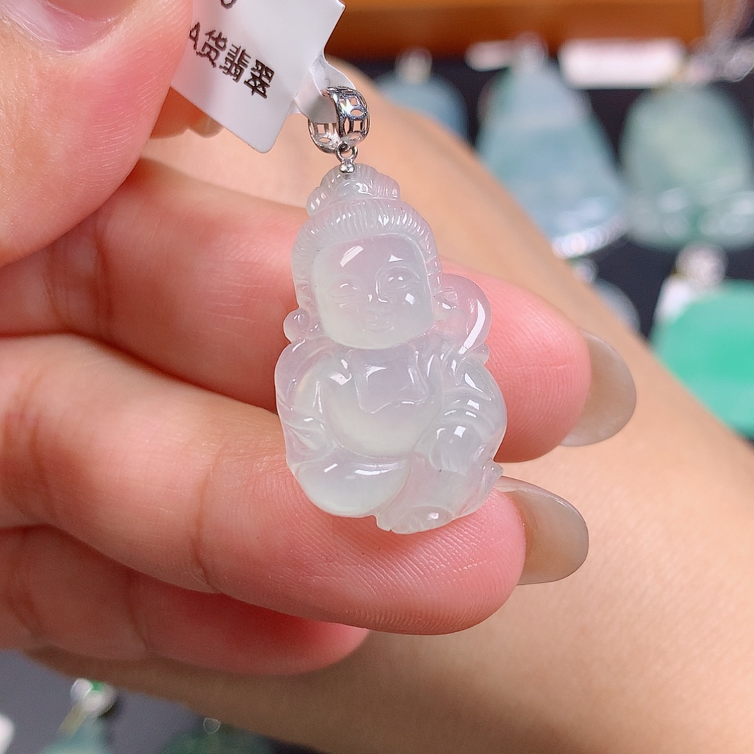 颈饰18K金镶嵌翡翠宝宝佛