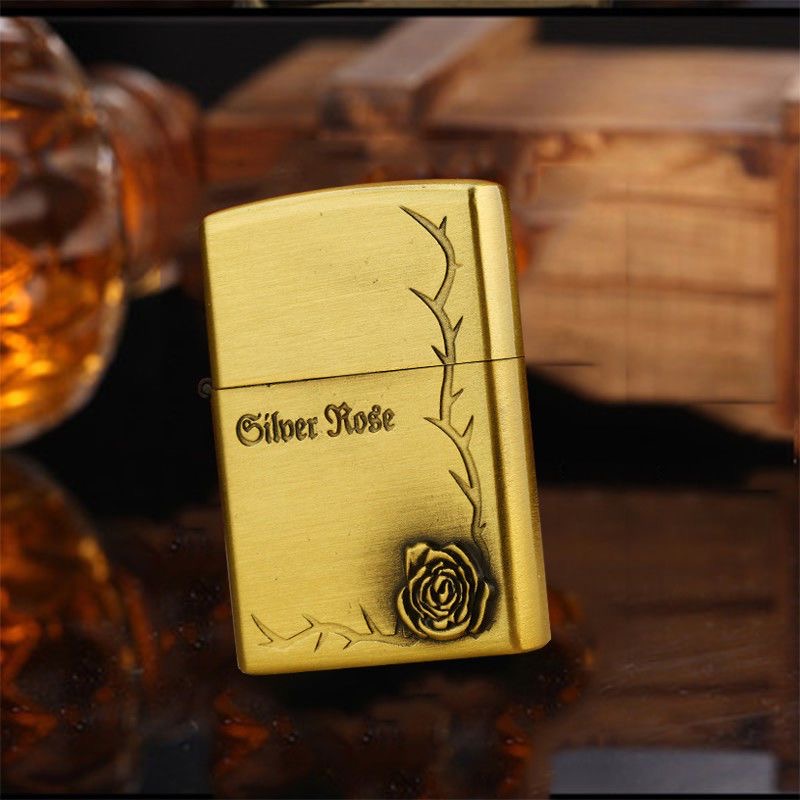 老式复古砂轮浮雕防风煤油打火机金色【不赠送煤油】