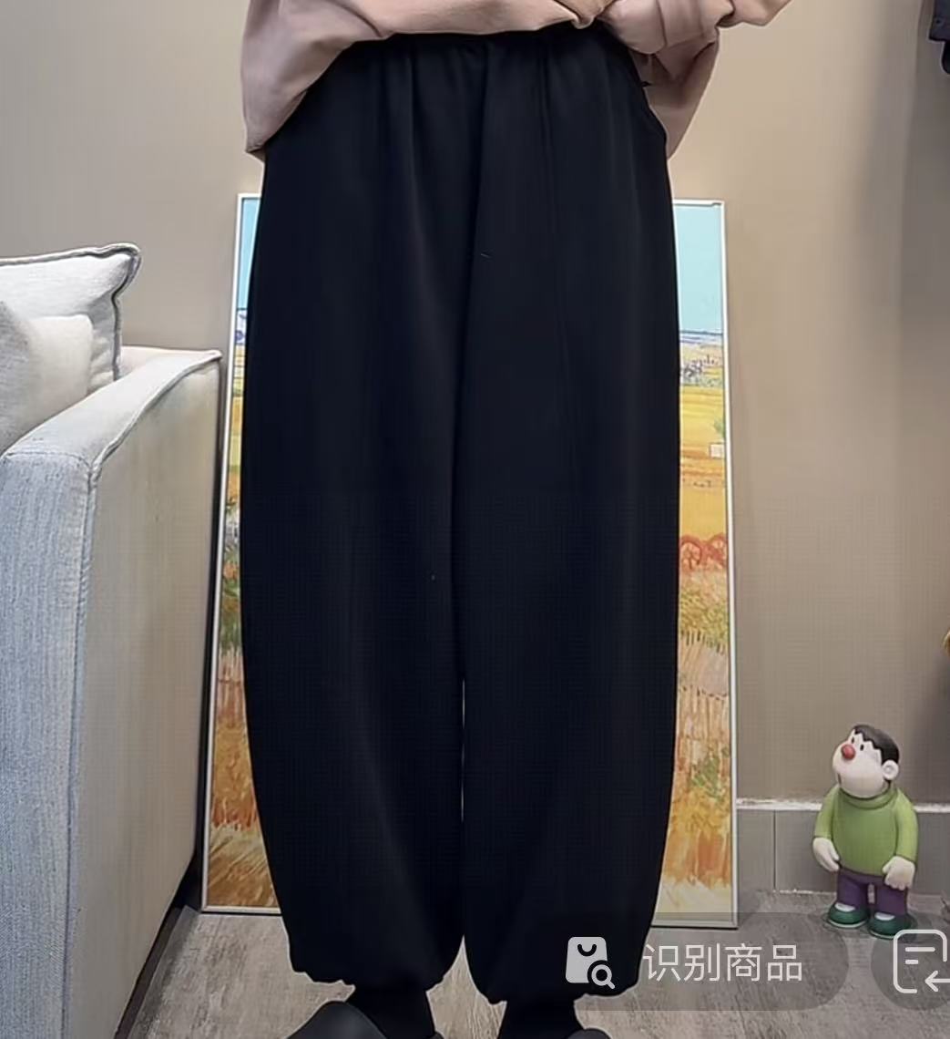 显瘦加绒拼接收脚卫裤女宽松休闲