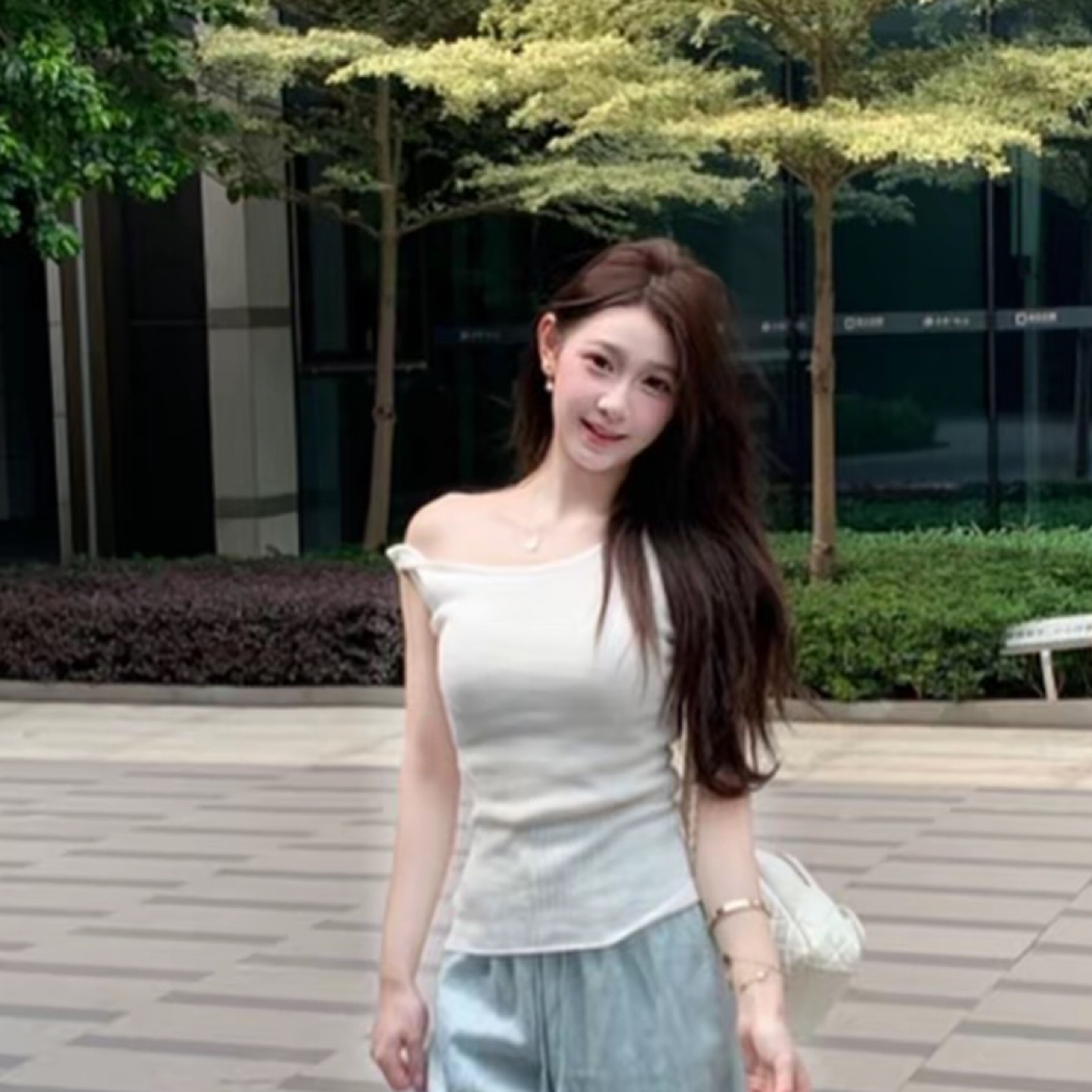 【Meng服饰】韩系设计感露肩修身无袖上衣
