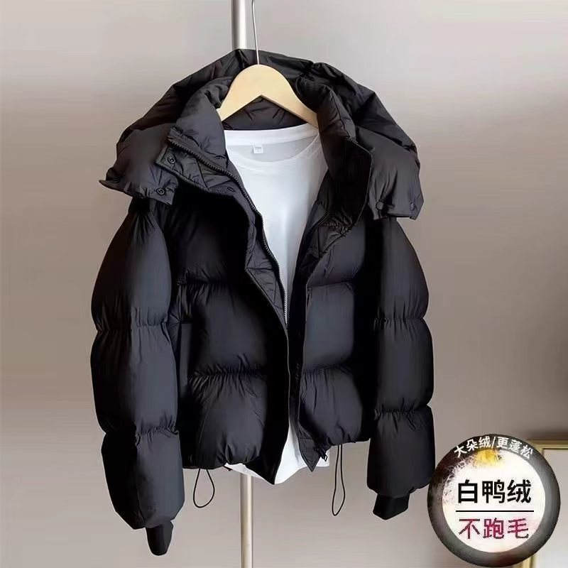 白鸭绒羽绒服女短款2025冬季新款韩版宽松加厚休闲简约面包服外套