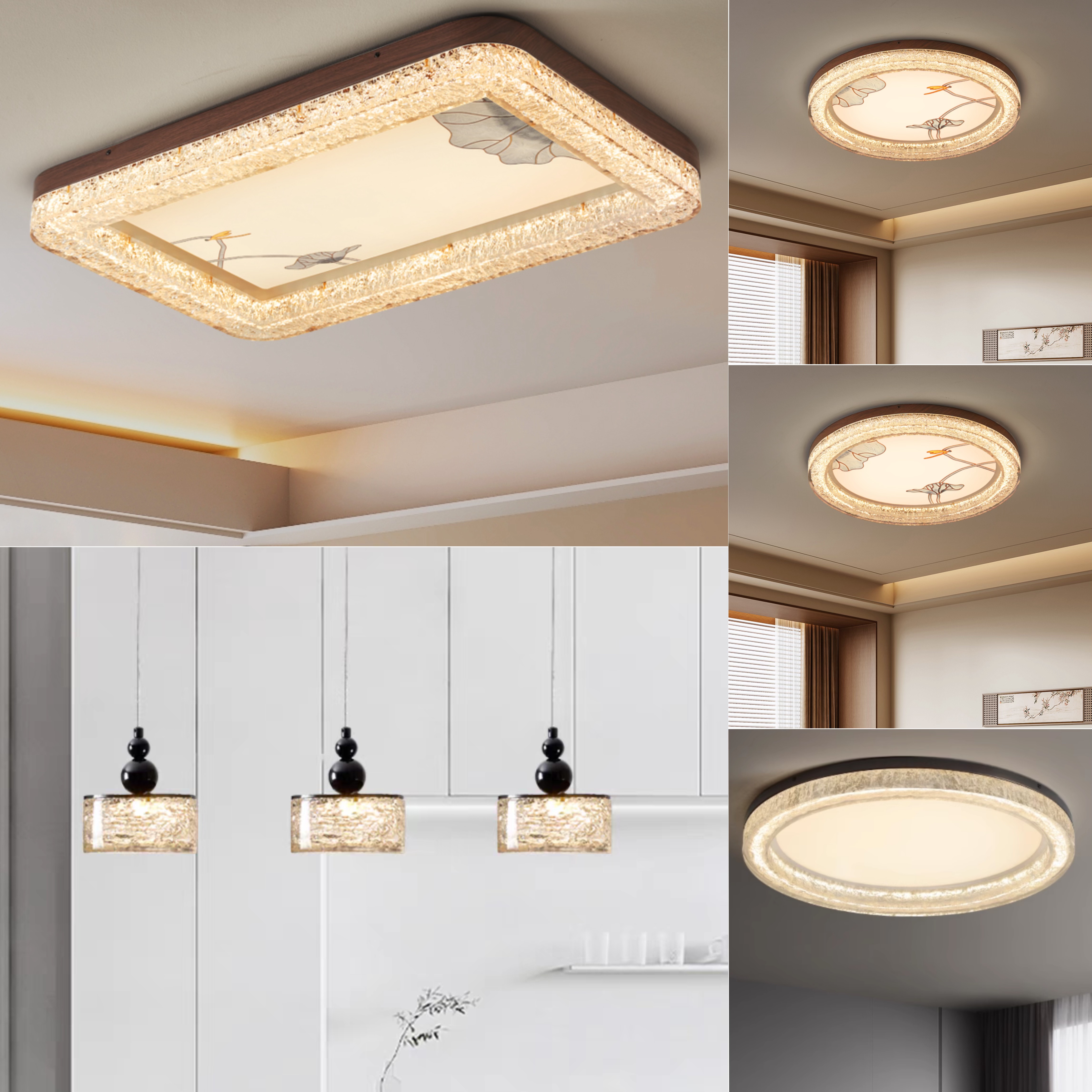 金箔树脂意式中古风卧室吸顶灯新中式房间客厅灯餐厅灯套餐