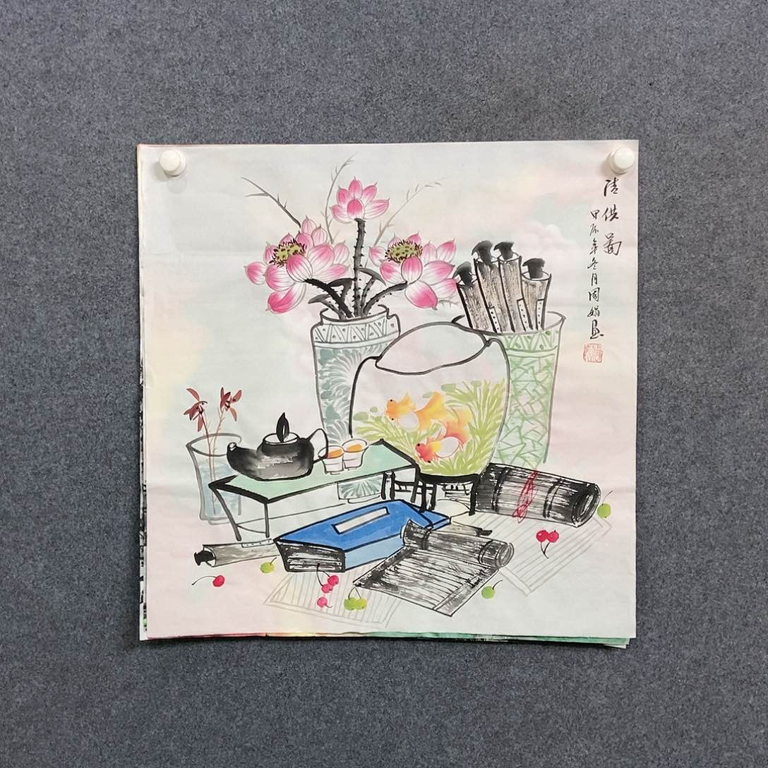 国画四尺斗方花鸟一副