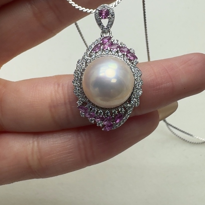 拼合珍珠（马贝珠）颈饰银S925镶嵌