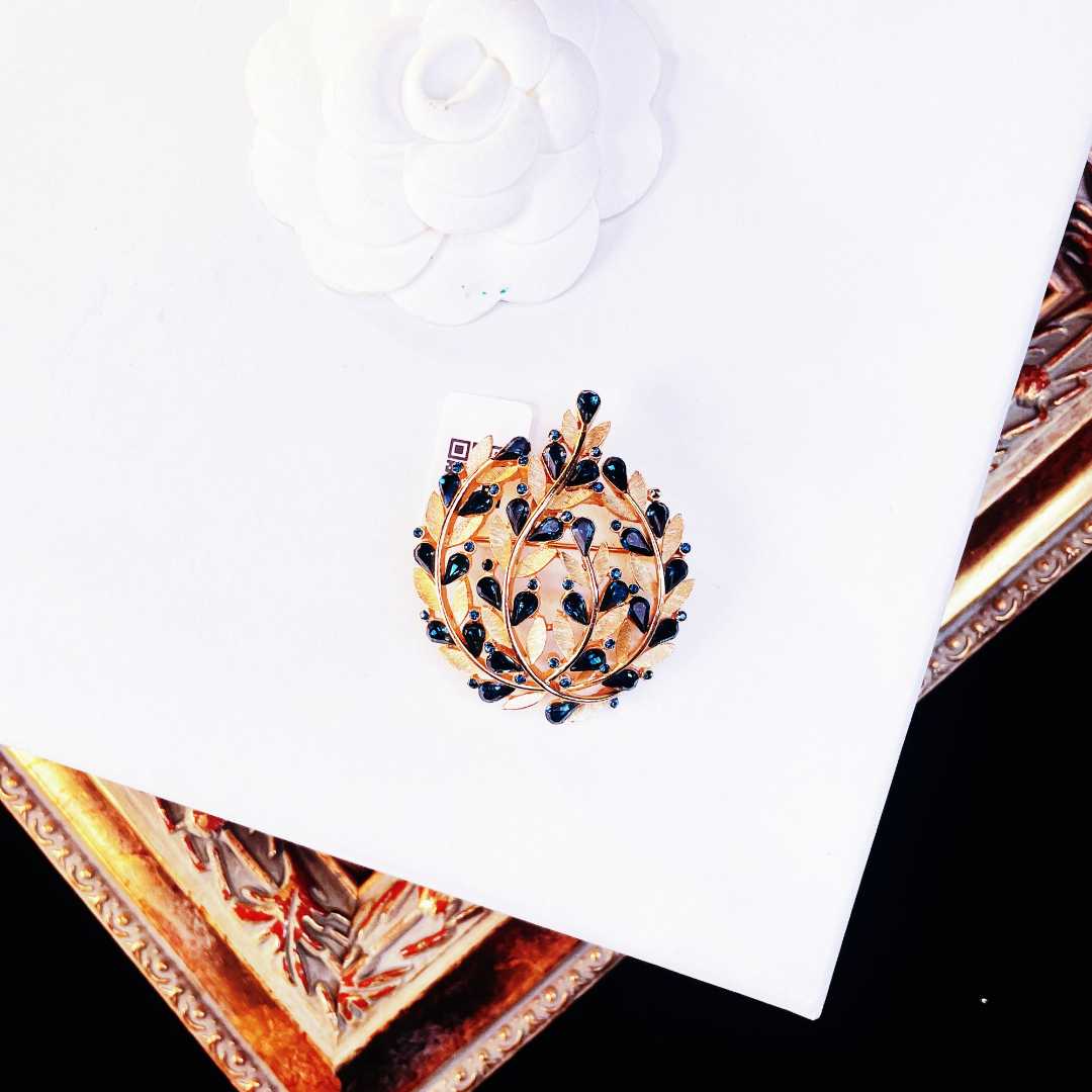 合金胸针 柚礼中古Yooli vintage/蓝琉璃叶子胸针lz510602