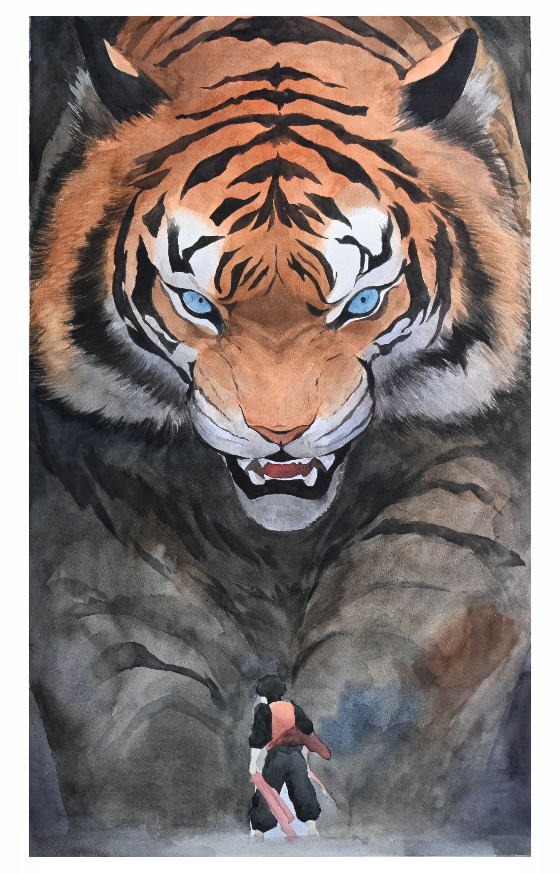 《偏向虎山行》水彩老虎画