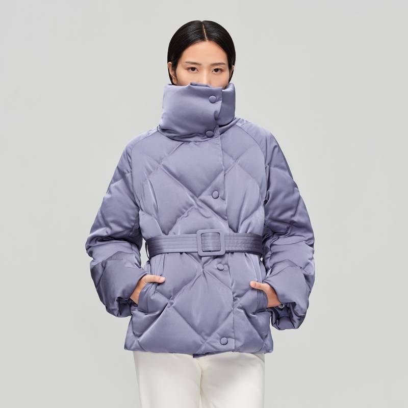 OVV秋冬新款女装缎面菱形格高领白鹅绒直筒羽绒服GWRAJ43112A
