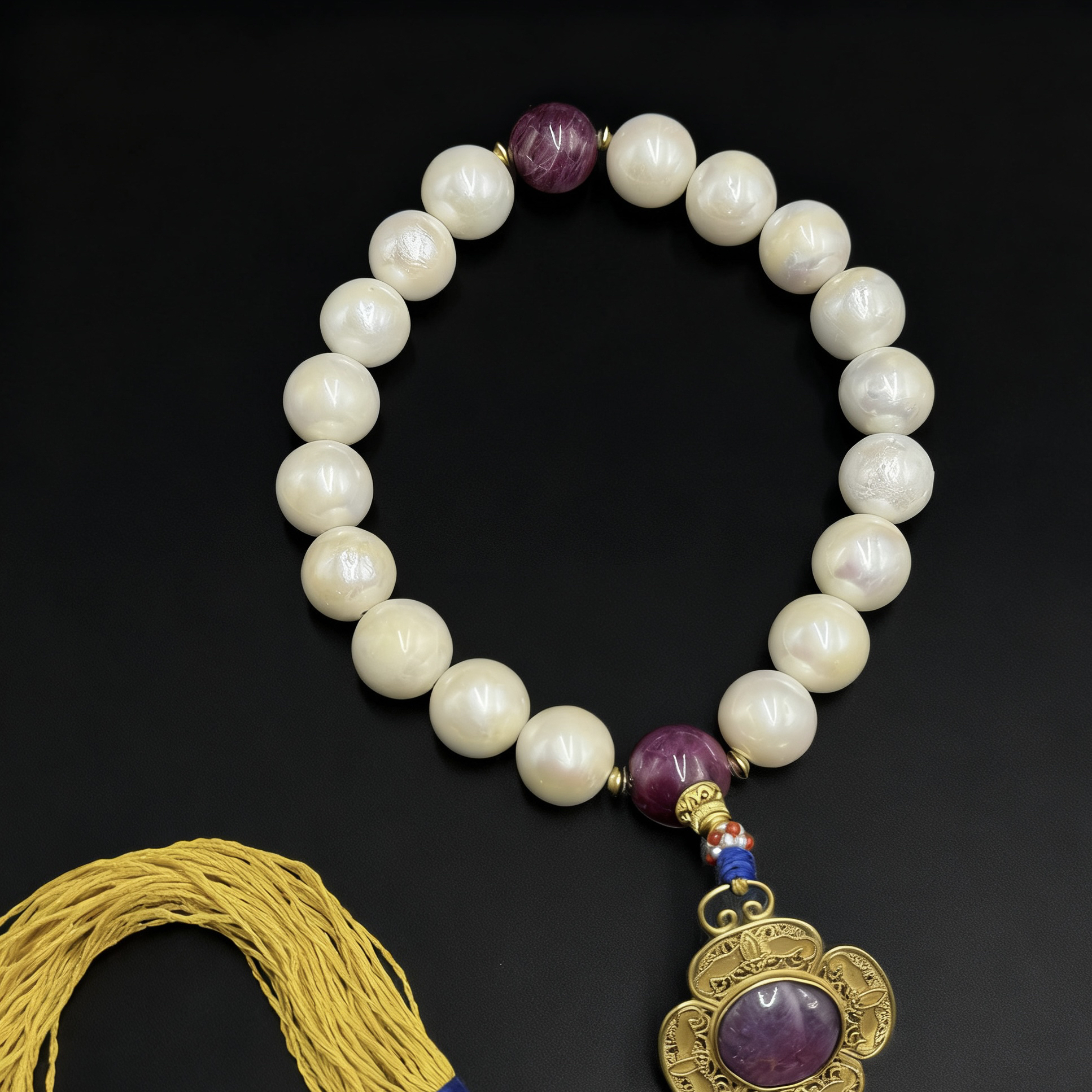 旧藏 东珠十八子手持配红宝石