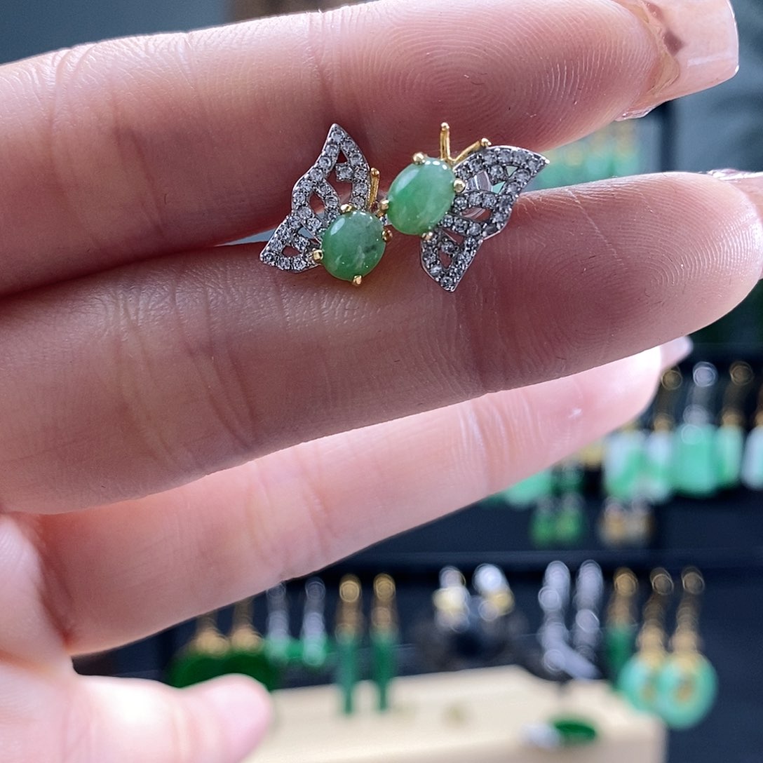 翡翠耳饰银S925镶嵌翡翠