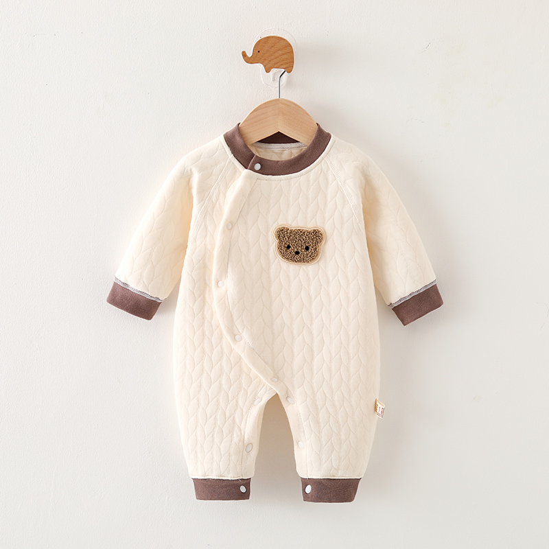 【三层夹棉偏开】秋冬婴儿连体衣宝宝哈衣秋冬款爬服外出服a类保暖