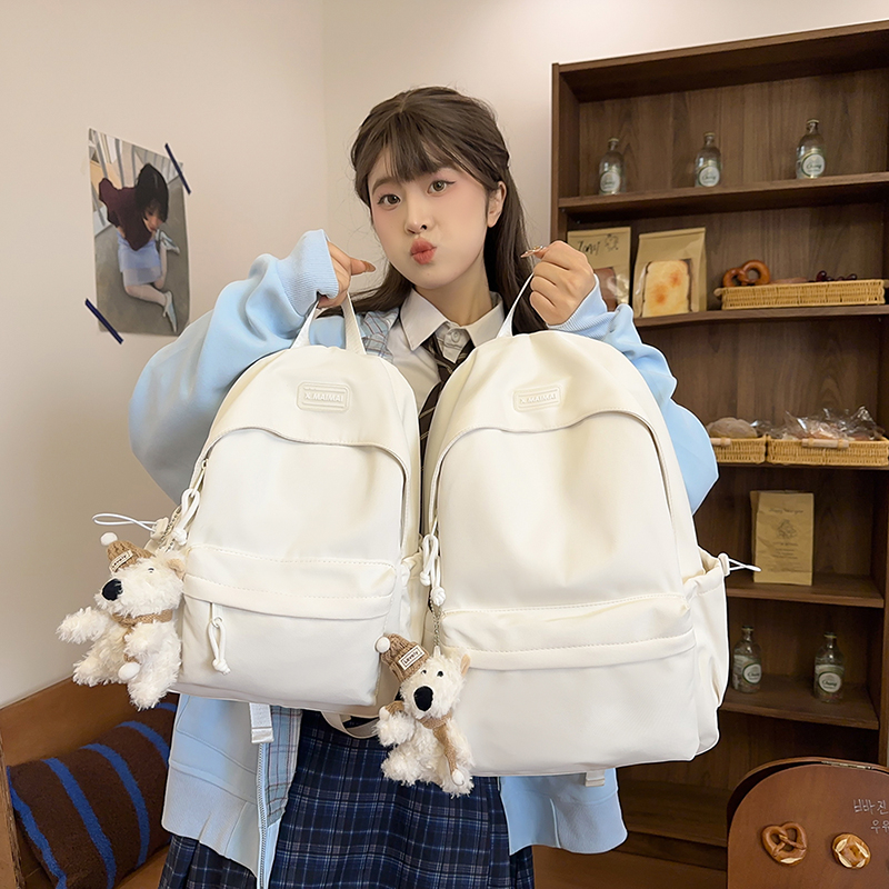 日系ins设计感纯色简约双肩包女 初中生高中生高级感大容量书包女