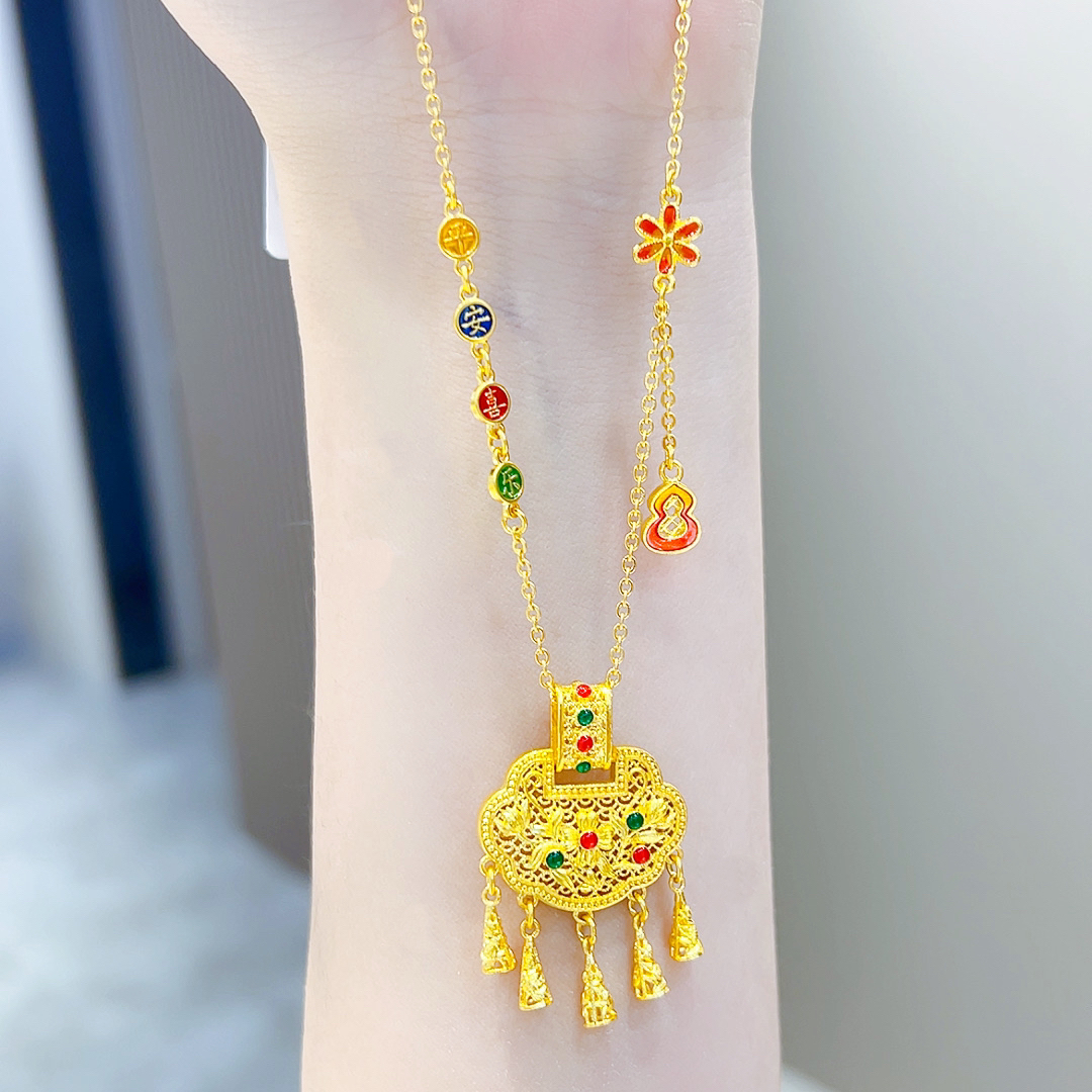 精品5G足金人间富贵花系列花枝铃兰锁包项链00698