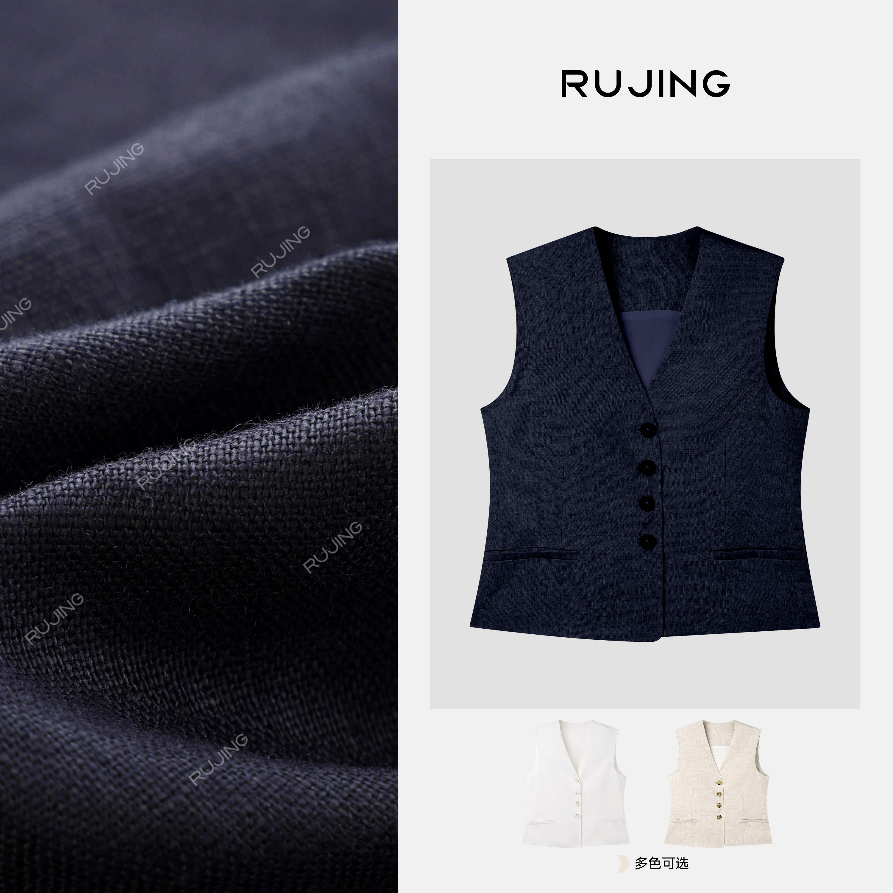 EKOKO丨100%進口亚麻后系带老钱风纽扣马甲-25237