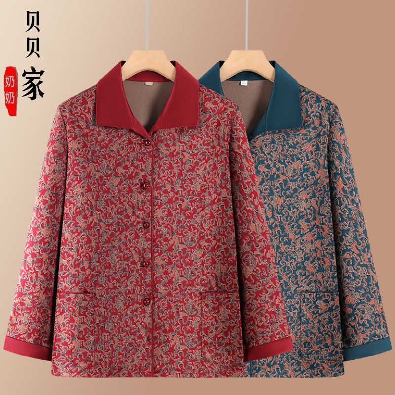 中老年人秋季长袖衬衫女奶奶装翻领上衣老太太衣服妈妈春秋薄外套