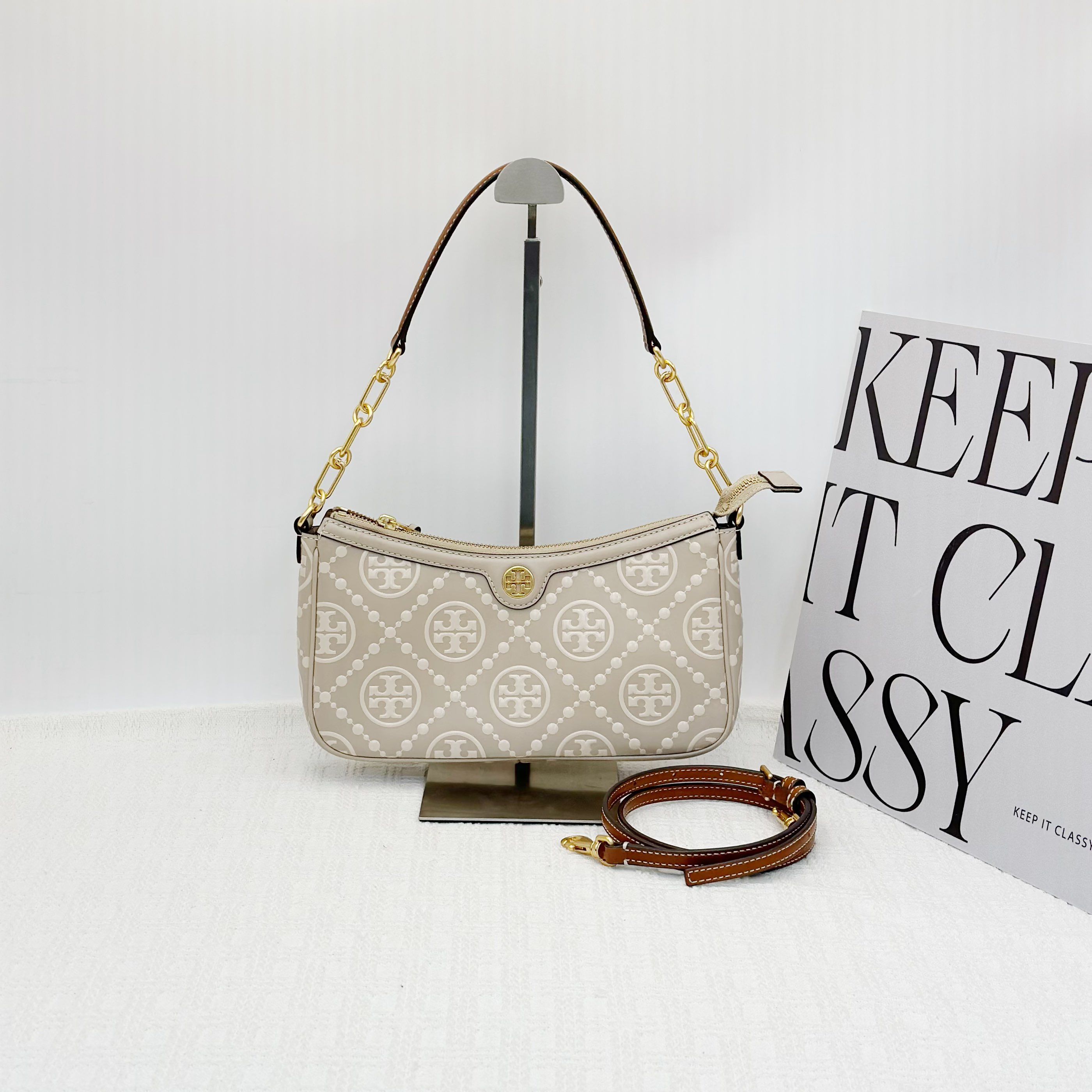 99新 TORY BURCH/汤丽柏琦 TMonogram压纹老花牛皮单肩包/040