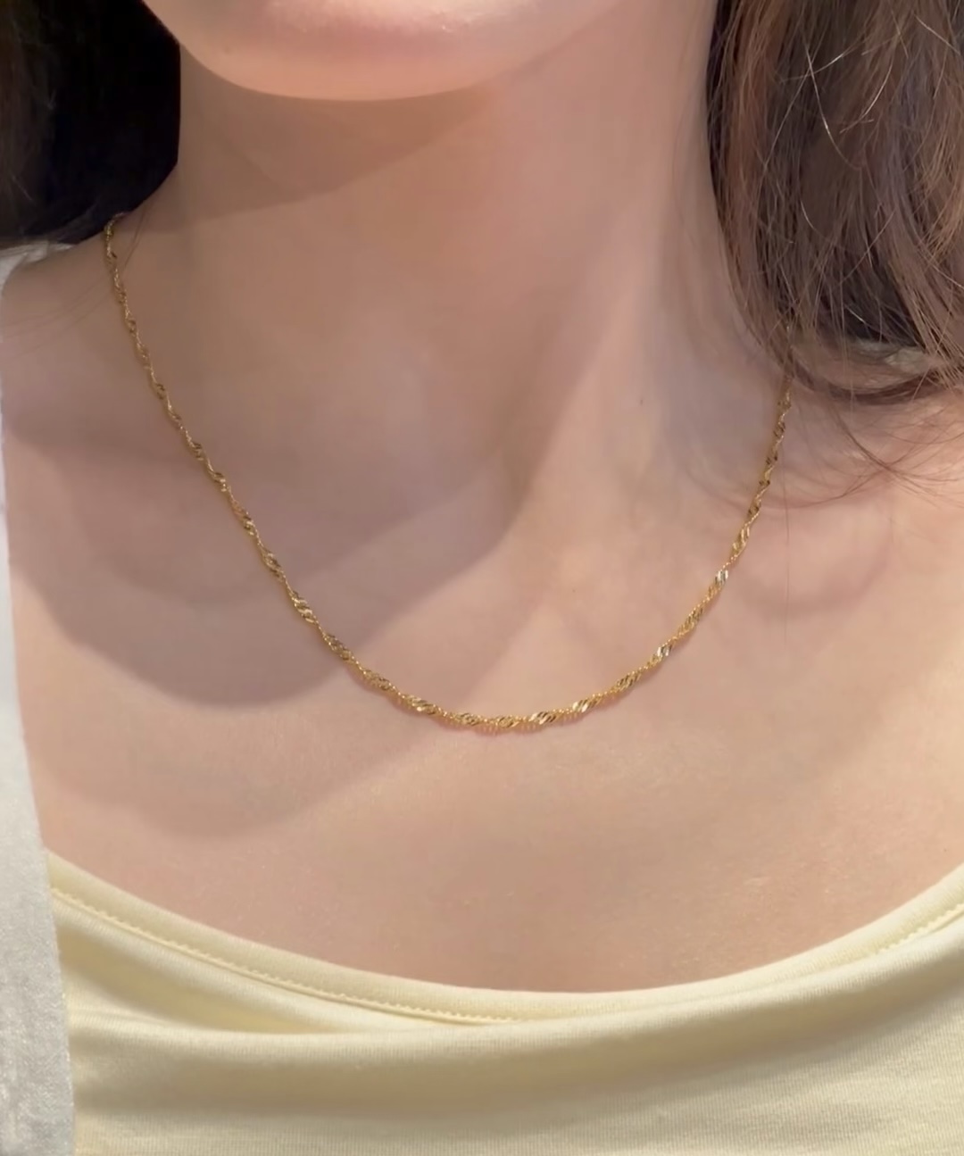 铜合金项链 铜合金【今喜专属】水波纹项链素链简约时尚亮面显白
