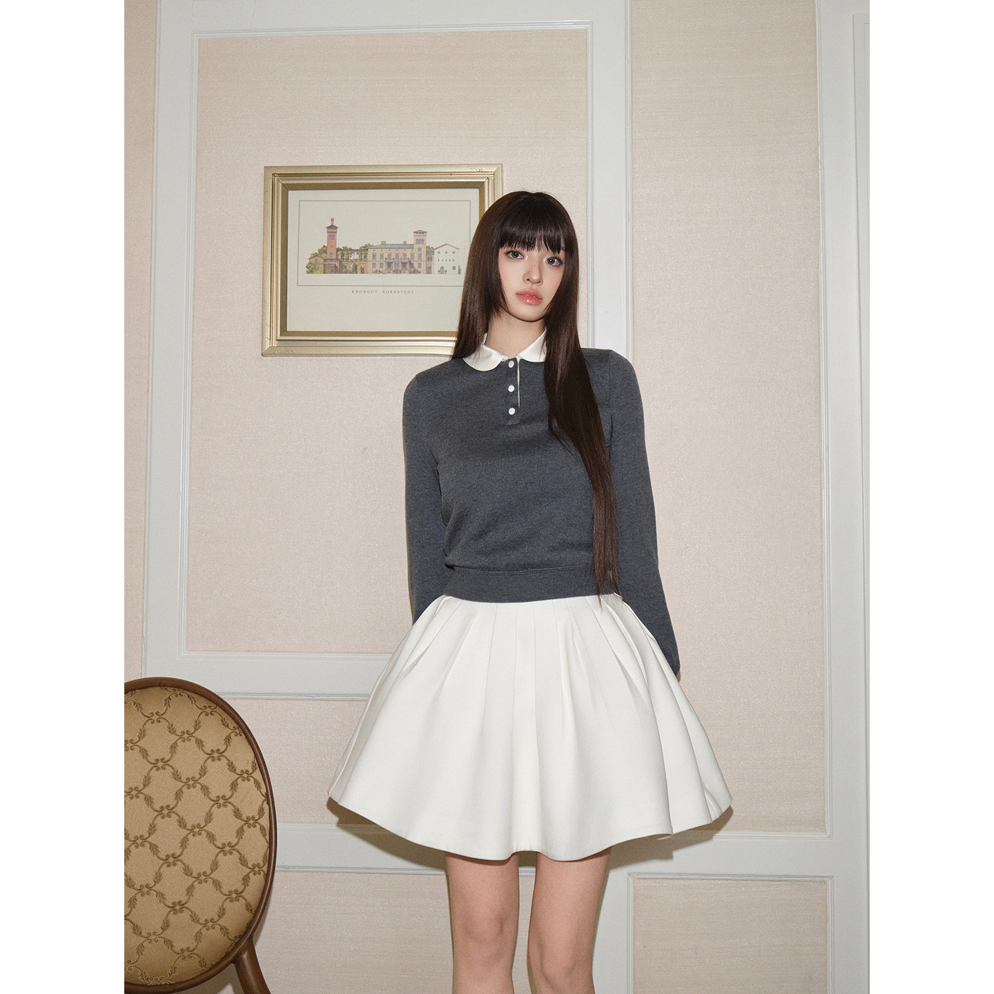 AVENEMENT撞色娃娃领针织上衣羊毛混纺打底衫长袖显瘦内搭女秋冬