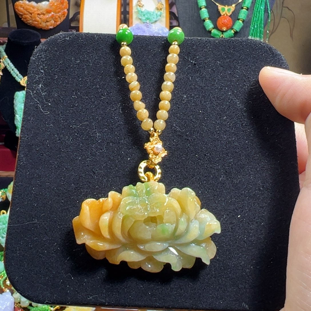 翡翠未镶嵌毛衣链冰黄翡花花