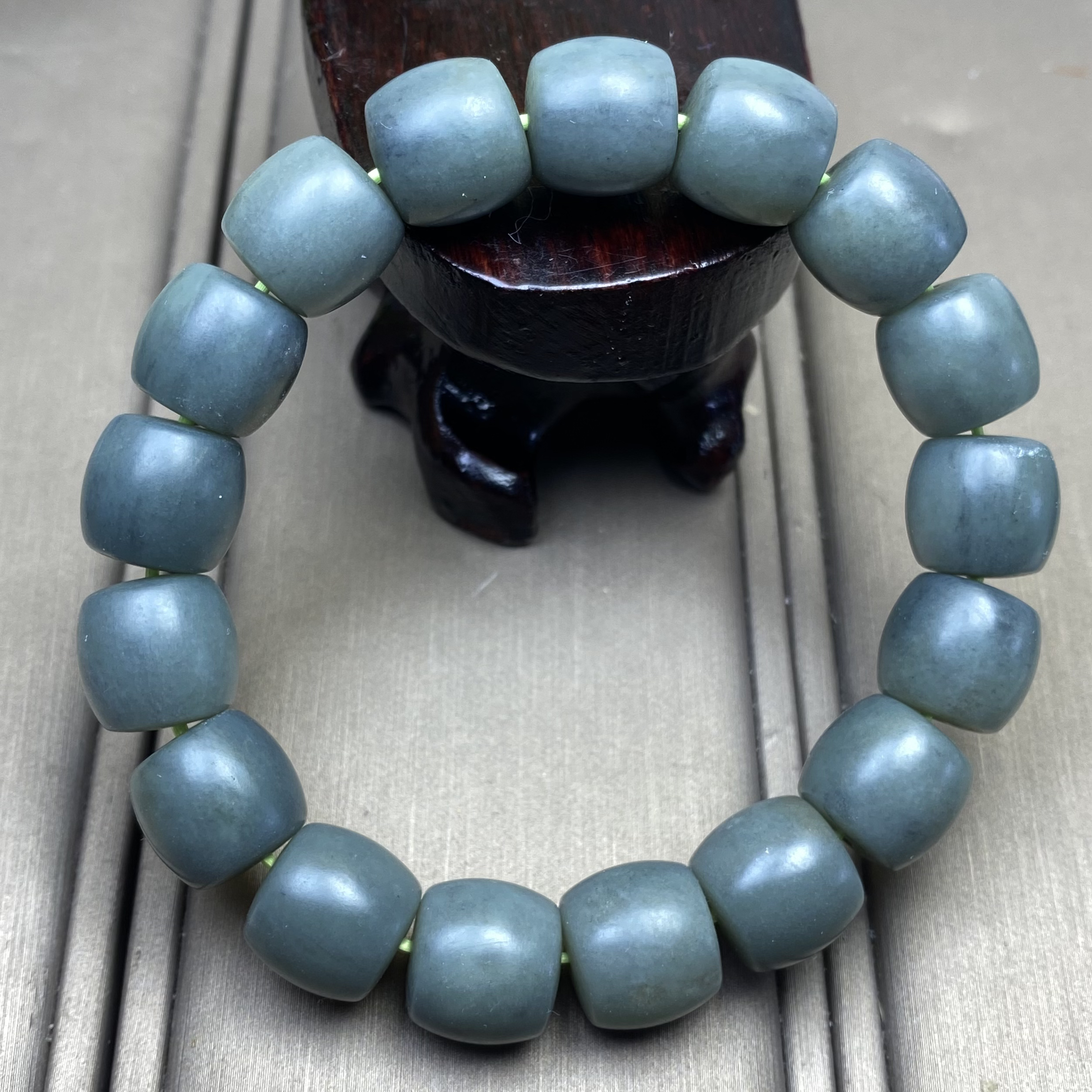 天然和田玉12mm直切新疆水墨青花玉手串油润一物一证精品蓝色