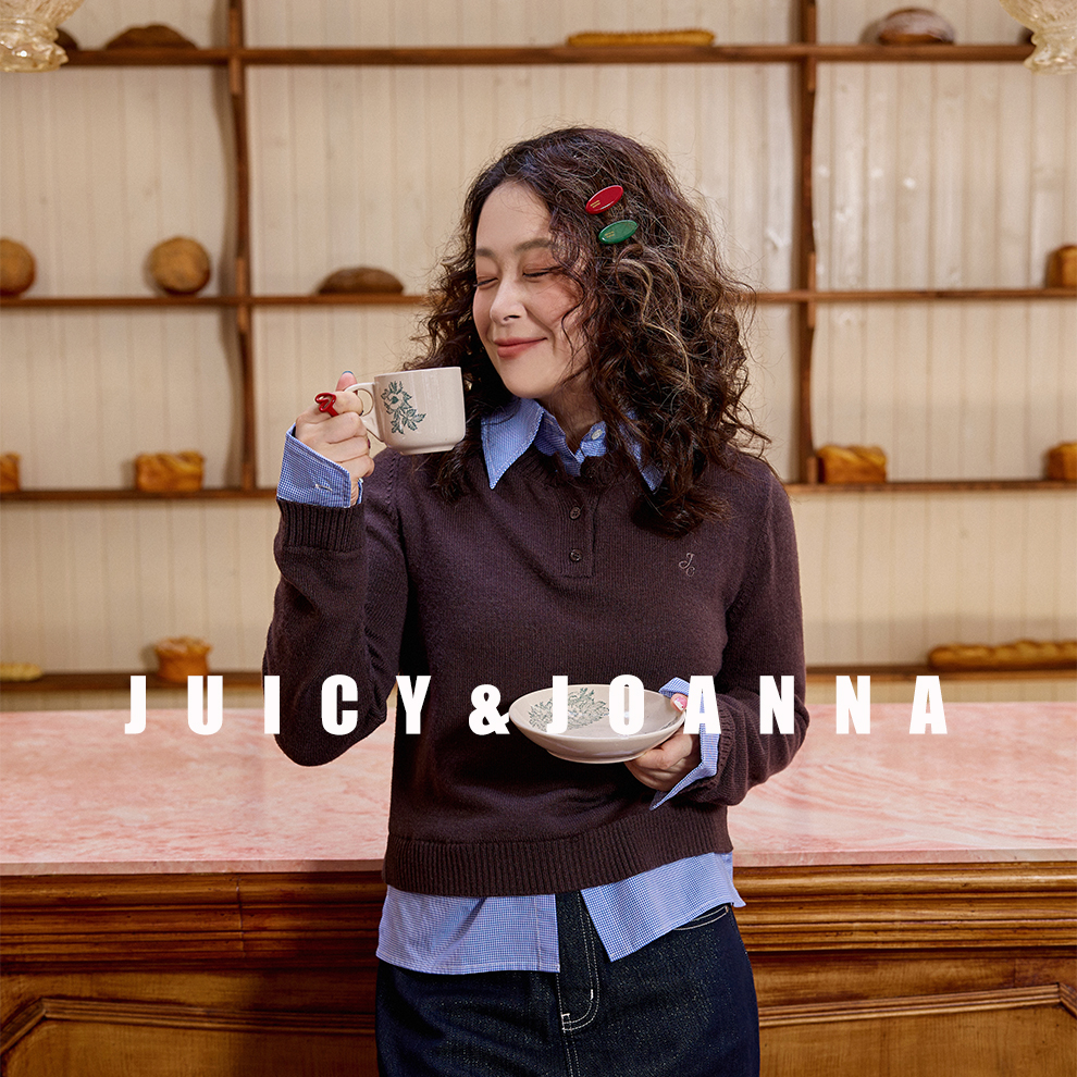 JUICY&JOANNA/橘子樱桃假两件格子拼接毛衫