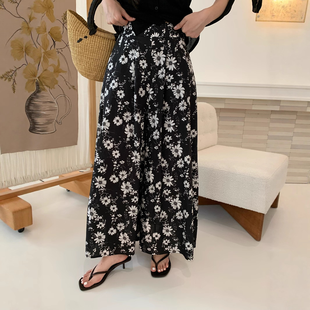 25夏法式度假风绝美气质碎花宽松大摆长裤女S5330