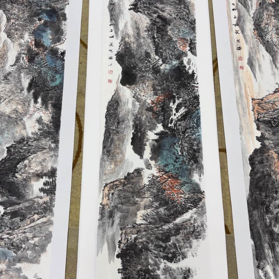 国画送*虎liubo四尺对开童