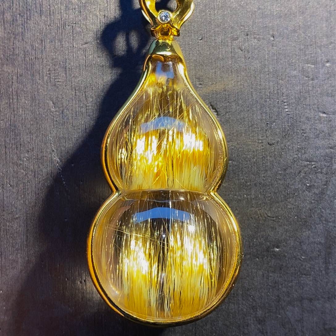 水晶颈饰银S925镶嵌天然钛晶葫芦吊坠