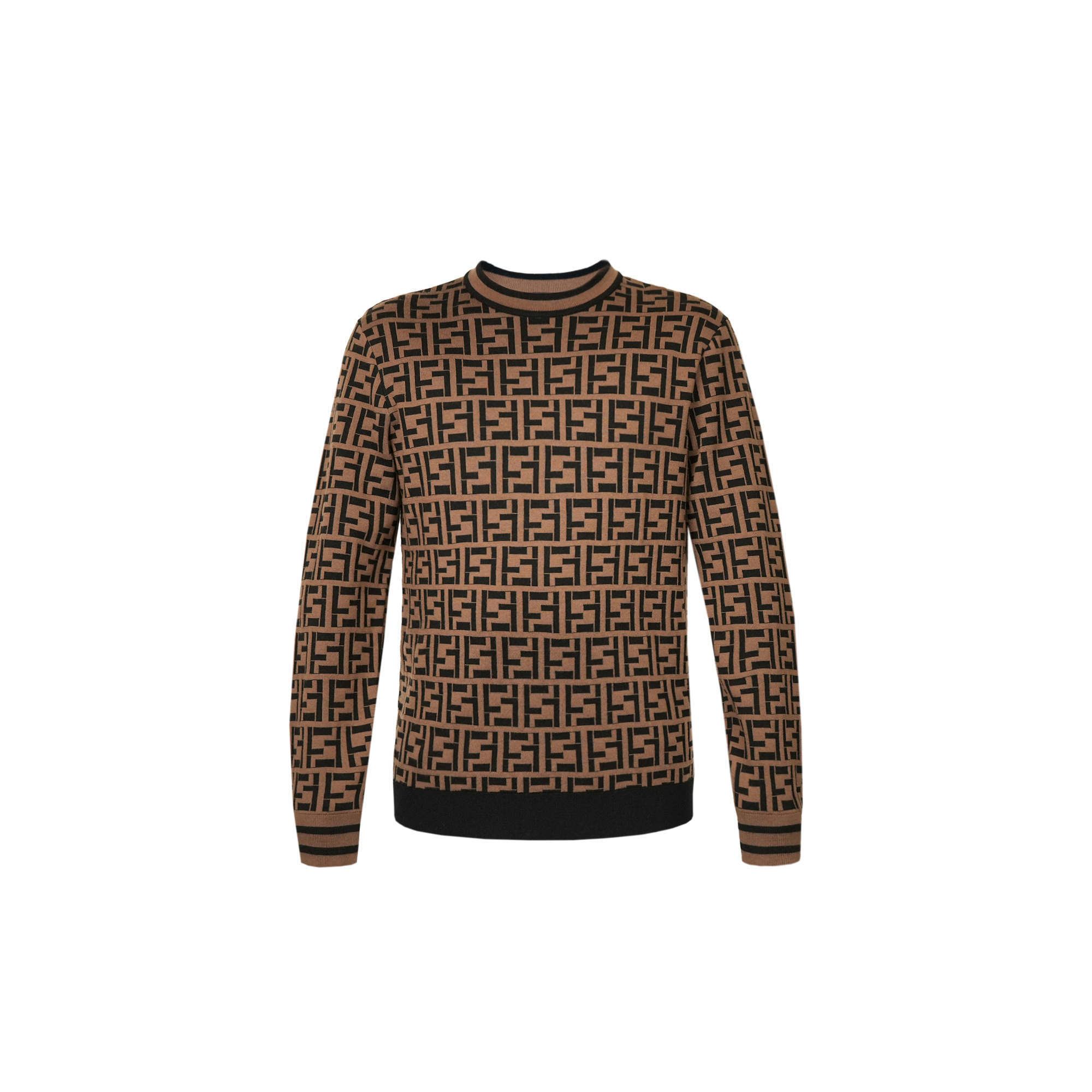 朗尼芬迪秋冬双色提花绵羊毛圆领长袖羊毛衫7235133911