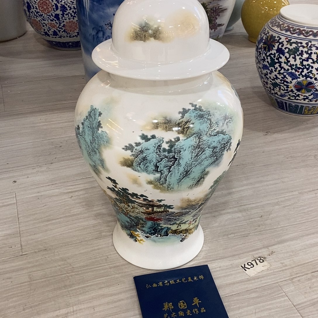 涛***王陶摆件50cm溪山访友将军罐