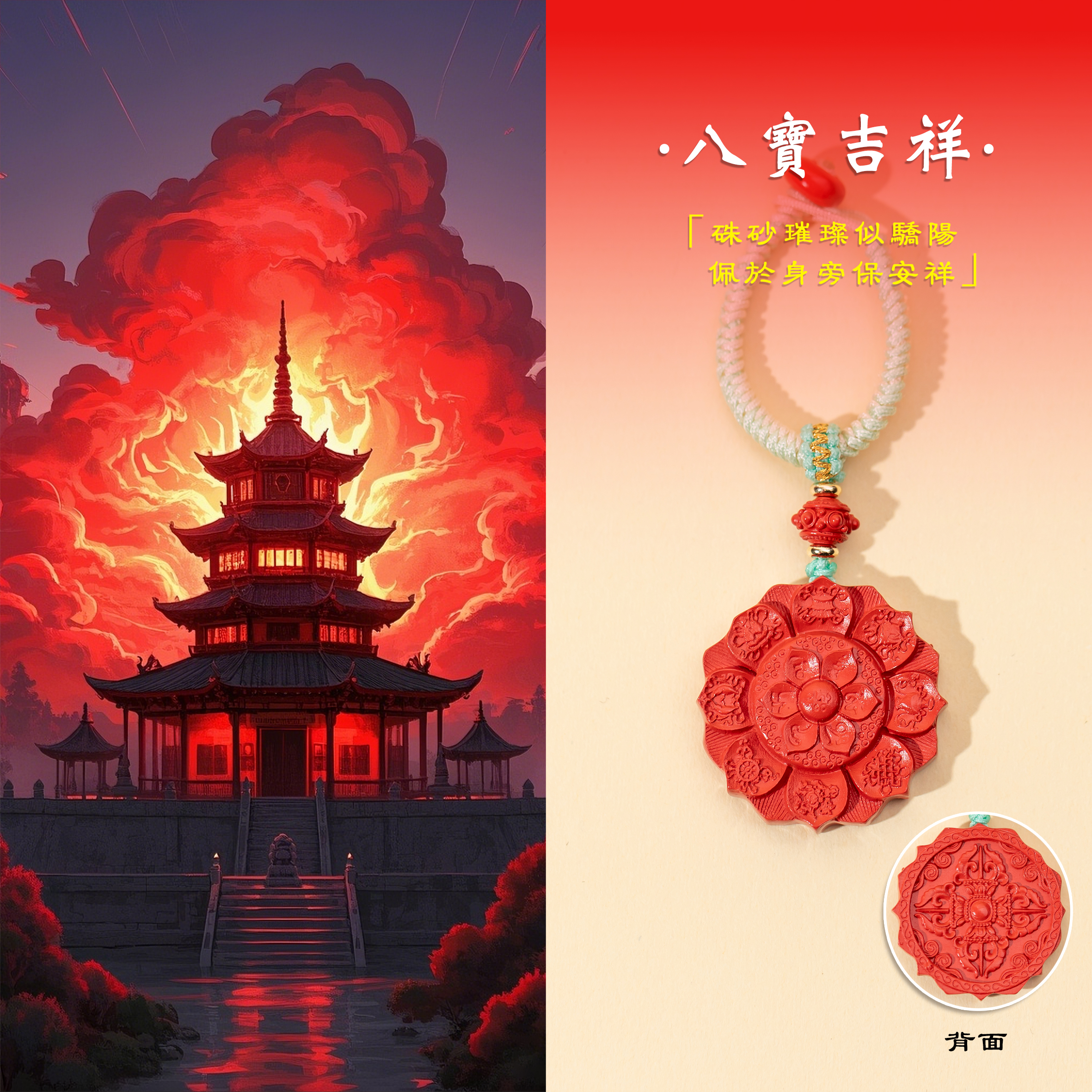 含辰砂工艺品「八寶吉祥」缘起五臺 八寶莲花挂件