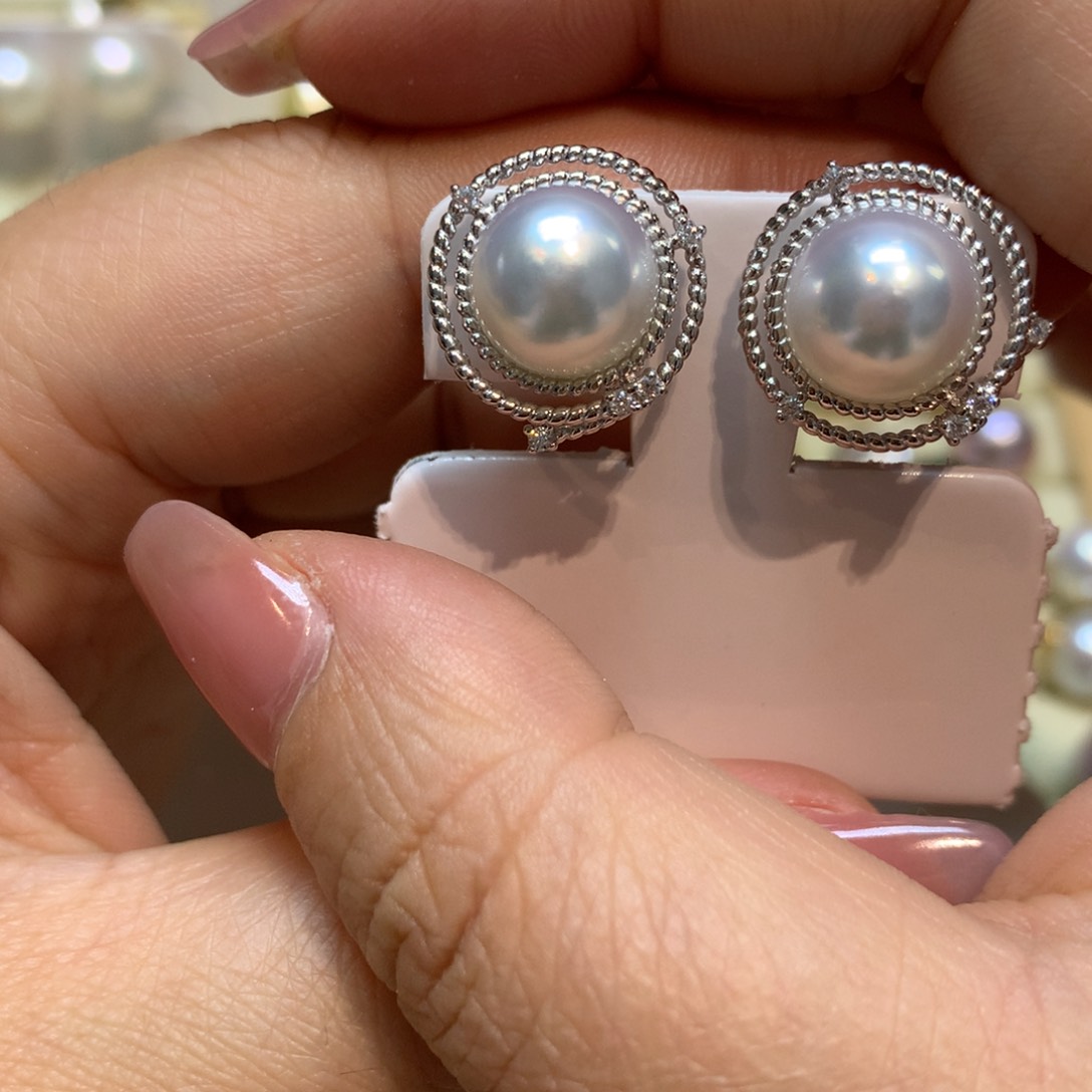 海水珍珠耳饰银S925镶嵌