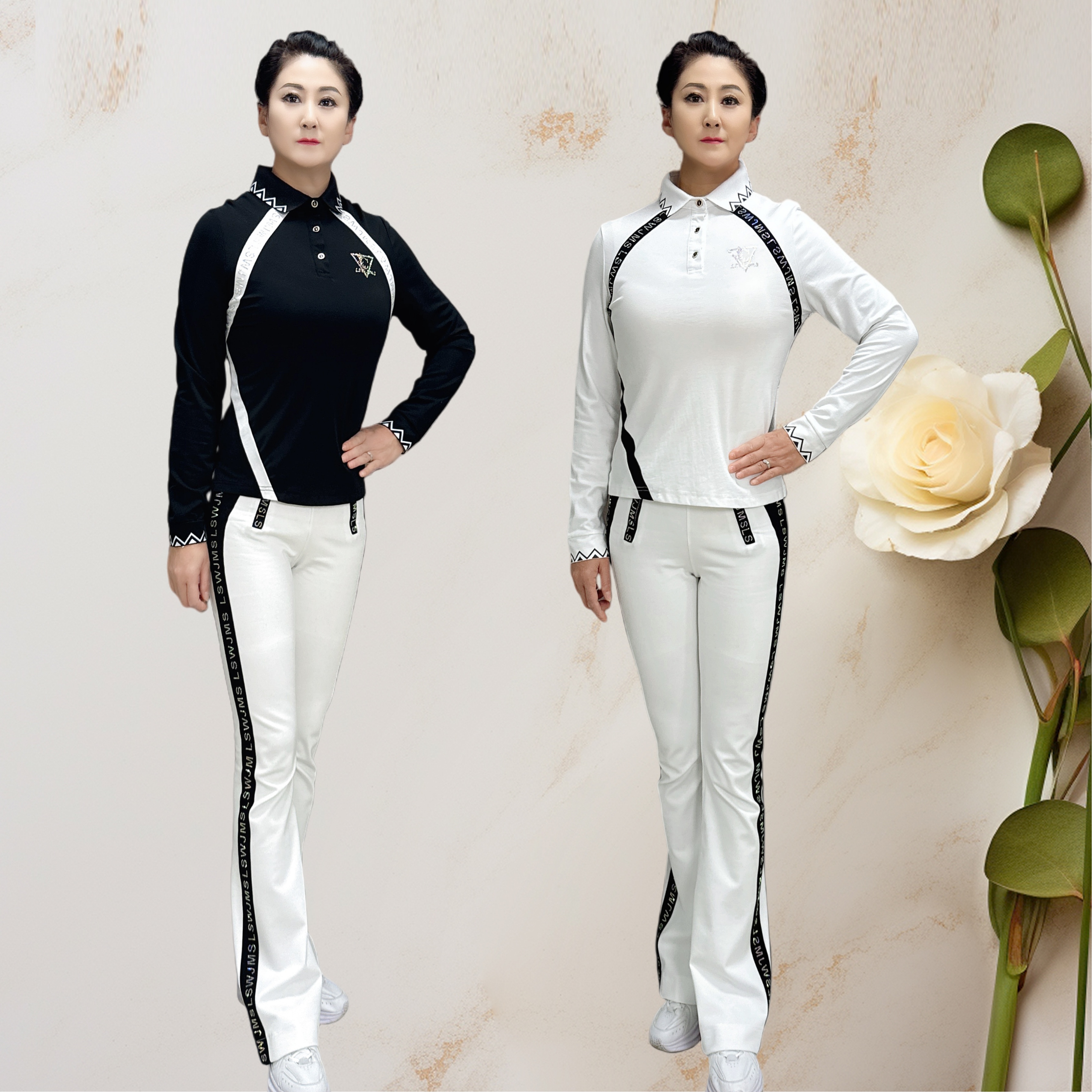 新款佳木斯健身操秋季透气运动烫钻罗马喇叭裤套装显瘦时尚LDT24