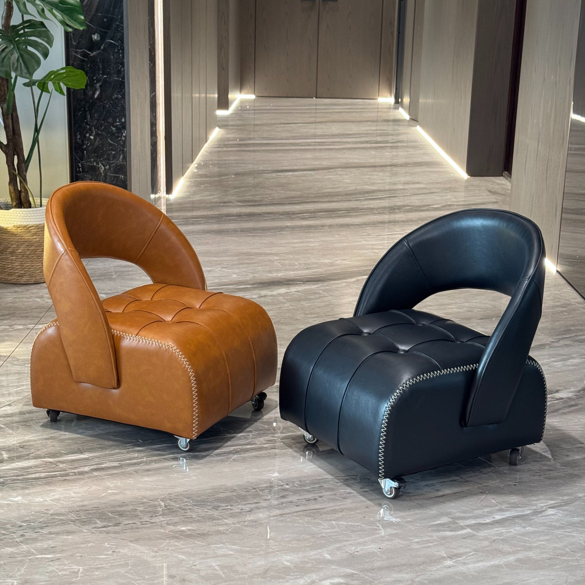 超大号现代轻奢阳台单人休闲椅落地沙发凳家用靠背懒人滑轮凳