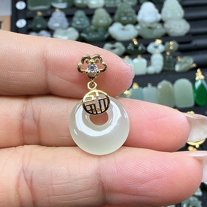 和田玉吊坠(不含链)银S925镶嵌