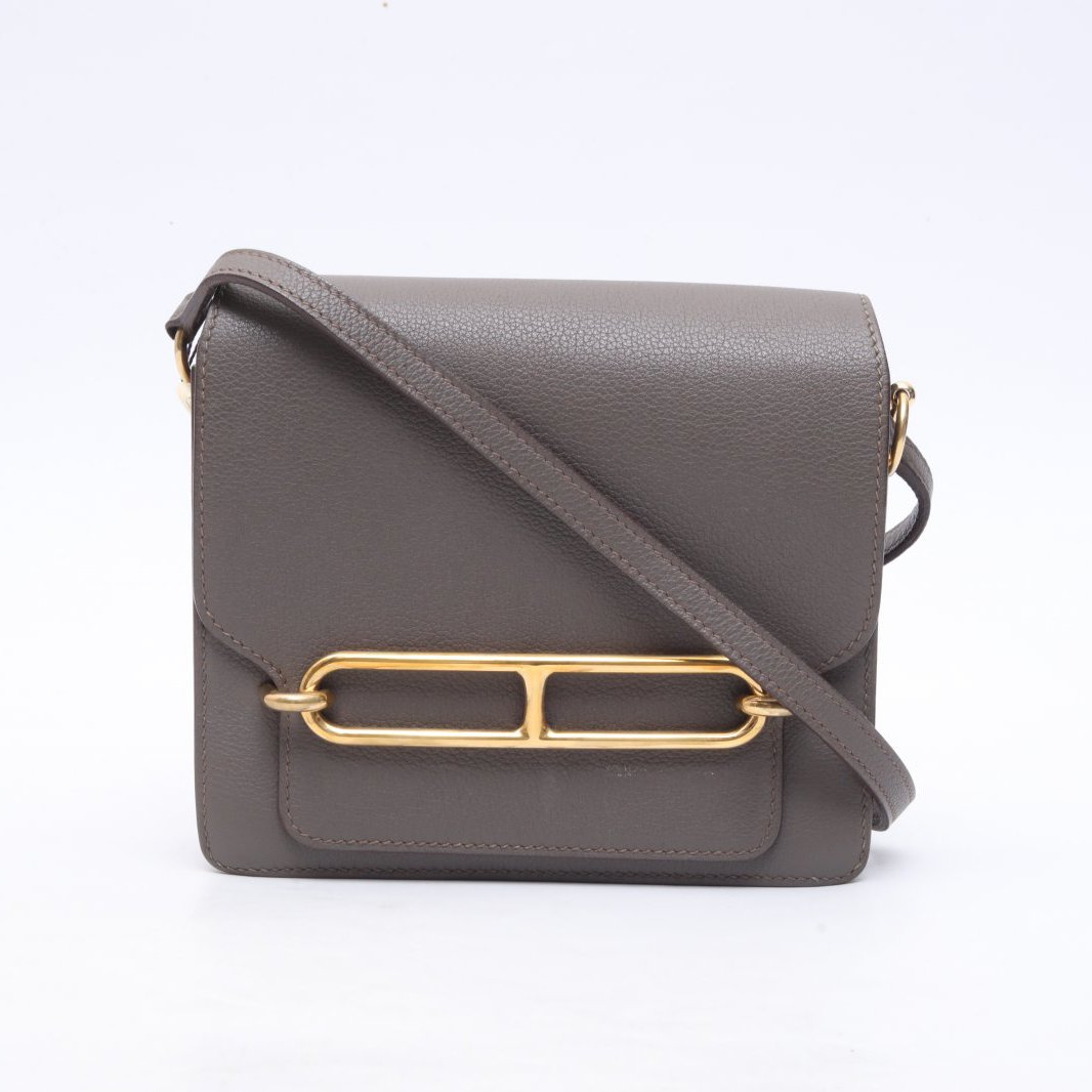 95新 Hermes/爱马仕 小花6欢 猪鼻子 19 8F锡器灰 EC皮 X刻金扣包