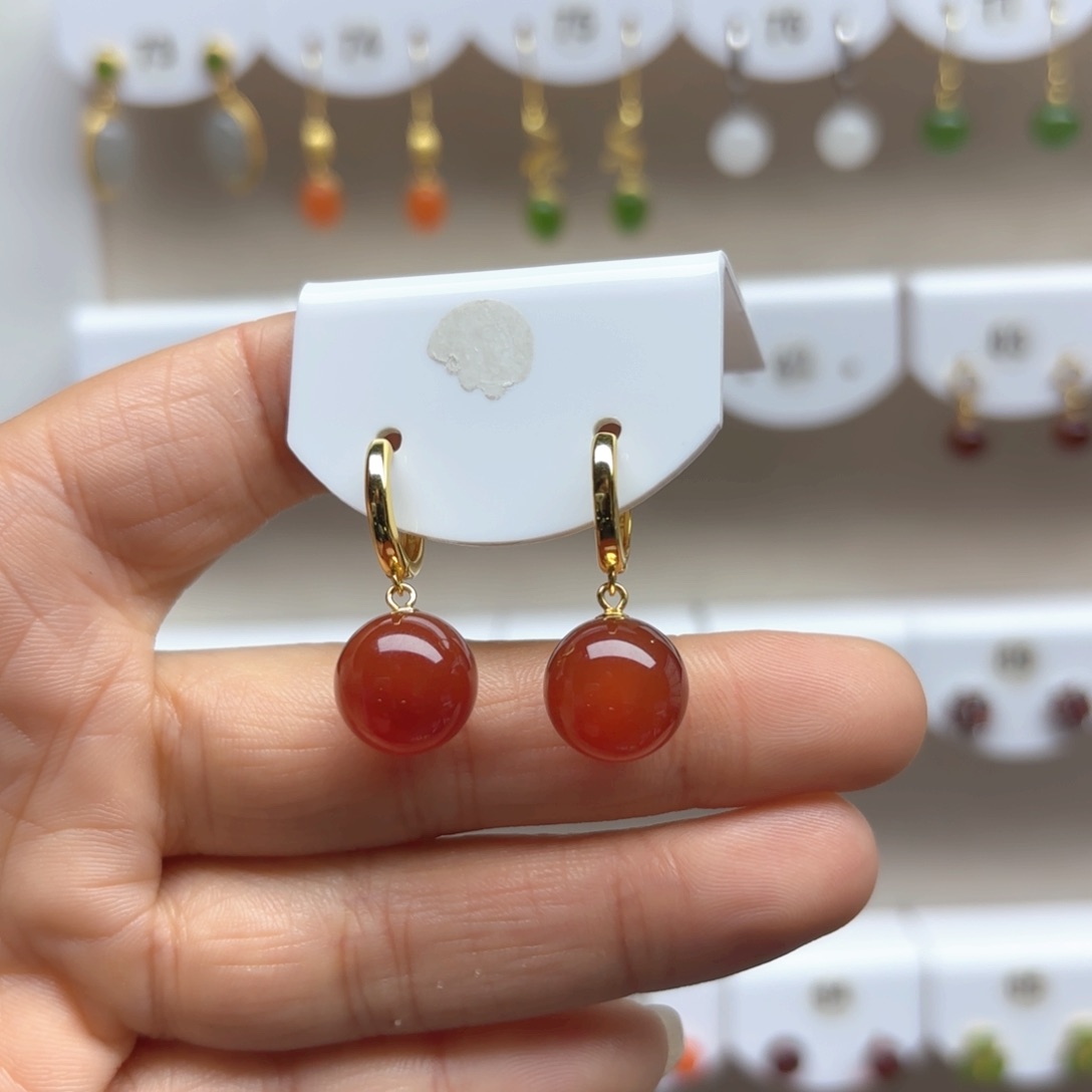 玛瑙/玉髓耳饰银S925镶嵌