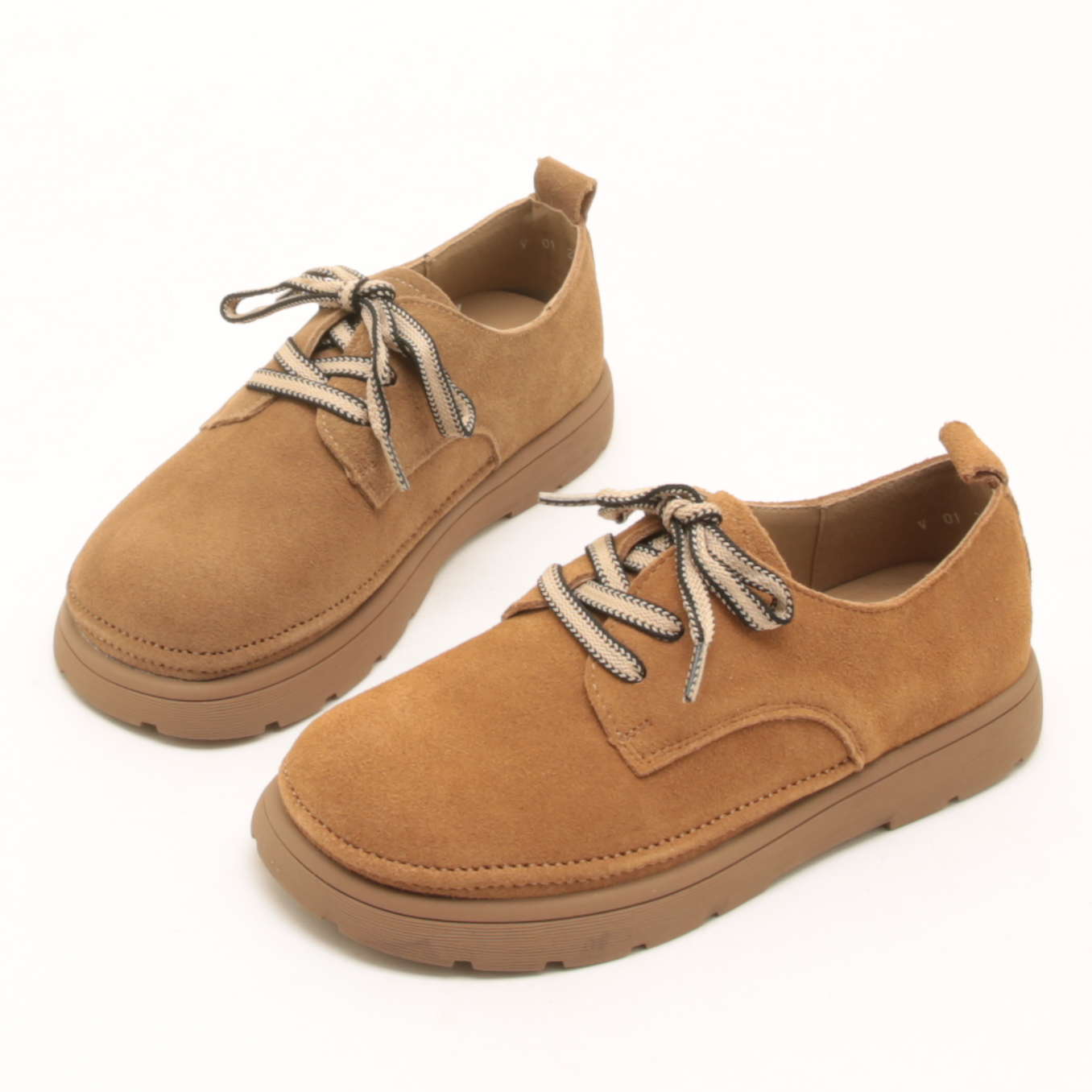 6325春季新款真皮低跟系带勃肯鞋小厚底平底单鞋复古圆头软底女鞋