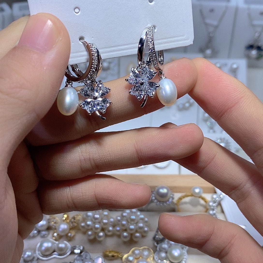 淡水珍珠耳饰银S925镶嵌