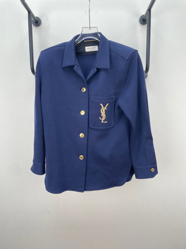 99新 YSL/圣罗兰 34码深蓝刺绣logo衬衣外套  -60046