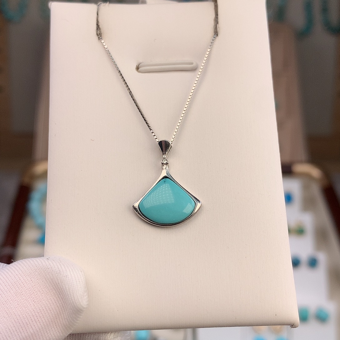 绿松石银S925镶嵌吊坠(不含链)