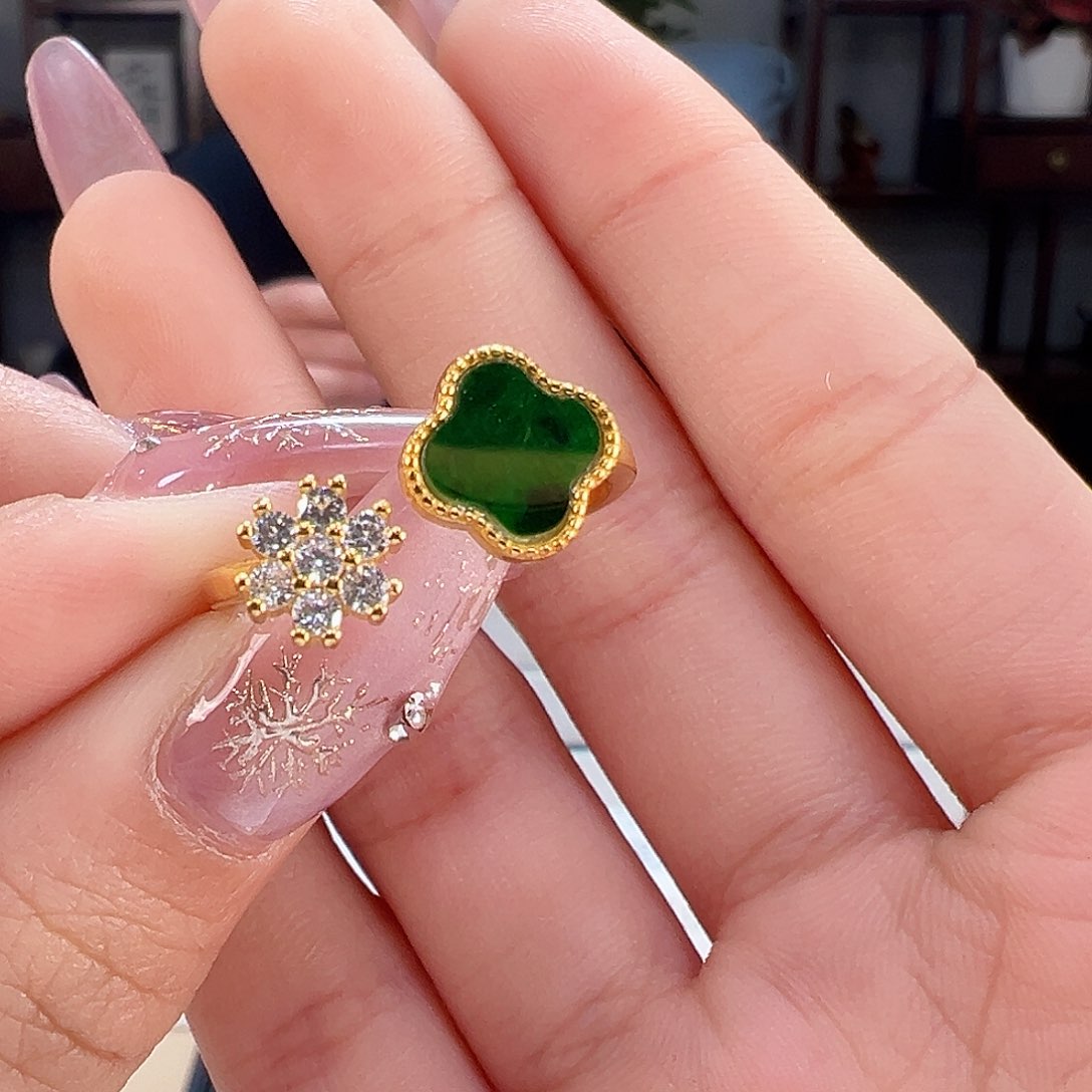 翡翠耳饰银S925镶嵌戒指72