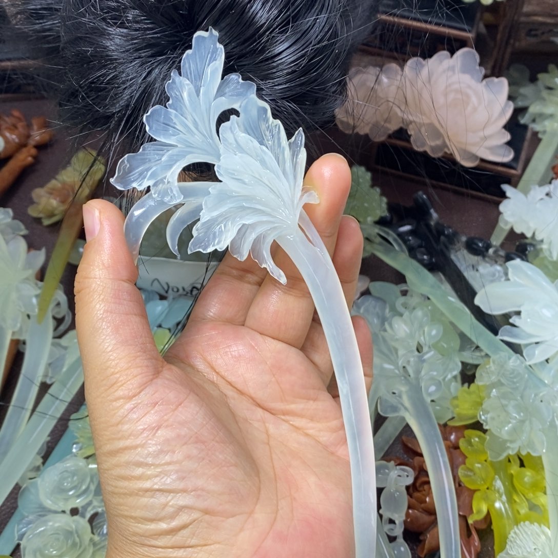 花***菜蛇纹石玉未镶嵌发饰