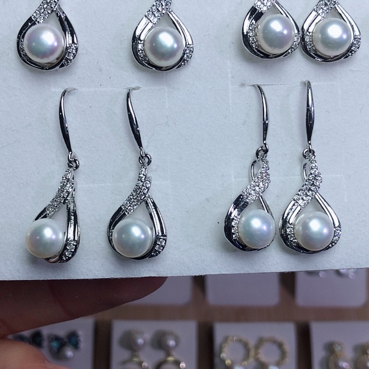 淡水珍珠耳饰银S925镶嵌